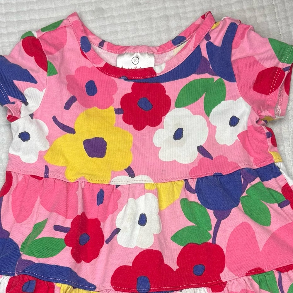 Hanna Andersson Dress floral pink Multicolor tiered girls size 3 short sleeve - Picture 3 of 4